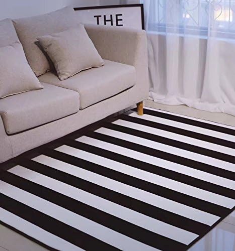 KOOCO Simple Black/White Stripes Carpets For Living Room Home Bedroom Rugs And Carpets Children Study Room Area Rug Coffee Table Mat, Striped, 150X195CM