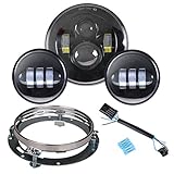 Motorcycle 7" LED Headlight Projector for Harley Davidson with Chrome 4-1/2 LED Passing Lamps Fog Lights and Bracket Mounting Ring for Road King Road Glide Street Glide Electra Glide Ultra