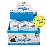 Paleo Chocolate Chip Coconut High Protein Bars - Gluten-Free, Dairy-Free, and Non-GMO Certified - Vegan, Raw, and Kosher - Kids Safe Snack - Clean Fuel for Athletes - Pack of 12 by Amrita