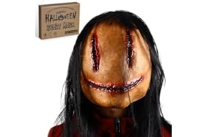 Homgaty Halloween Scary Mask with Hair - Creepy Ghost Face for Adults, Realistic Mask with Creepy Eyes & Mouth