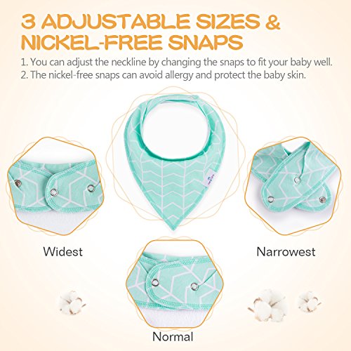 Baby Bandana Drool Bibs for Drooling and Teething, Highly Absorbent Soft 100% Organic Cotton with Adjustable Snaps, 8 Pack, Excellent Baby Shower / Registry Gift