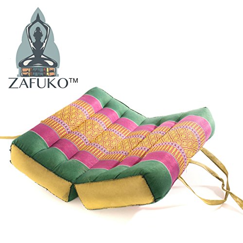 Zafuko Yoga, Meditation, Kundalini and Pilates Foldable Cushion (Zafu) for on-The-go Block, Bolster, Floor Pillow, Prop - 100% Organic Kapok Fiber Filling - Standard/Medium Size (Green & Violet)