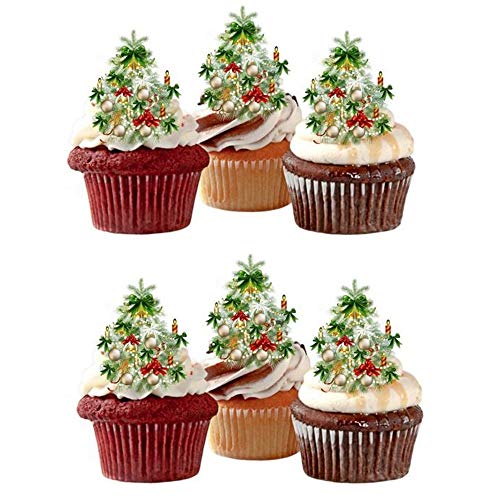 48 X Precut Christmas Tree Edible Stand Up Wafer Paper Cupcake Toppers in Dubai UAE Whizz