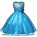 NNJXD Girl Flower Sequin Princess Tutu Tulle Baby Party Dress Size 5-6 Years Blue, 160