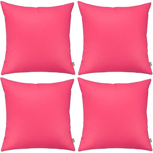 4-Pack Cotton Comfortable Solid Decorative Throw Pillow Case Square Cushion Cover Pillowcase (Cover Only,No Insert) (16x16 inch/ 40x40cm, Light Red)