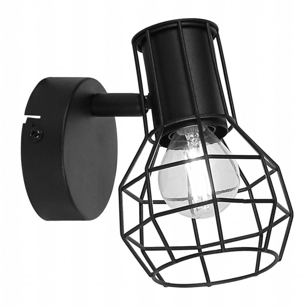 B·LED BARCELONA LED BarcelonaLED Vintage Wall or Ceiling Light with Swivelling Cage Shade Industrial Nordic Design Black for Bulbs E14 Socket