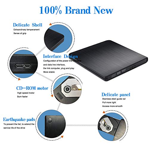 External CD Drive, Tebaba USB 3.0 Portable CD DVD +/-RW Drive Slim DVD/CD ROM Rewriter Burner Writer, High Speed Data Transfer for Laptop/Macbook/Desktop/MacOS/Windows10/8/7 (Black) - Thumbnail 5