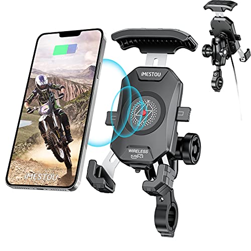 iMESTOU AntiThief Motorcycle Wireless Phone Mount Charger 15W & USB C