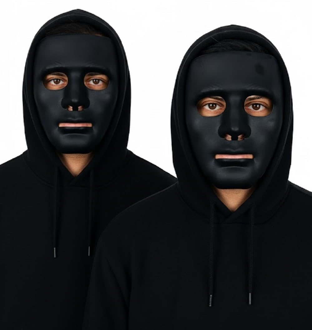 Komonee 2 x Halloween Mask Plain Black Costume Adult Outfit Scary Spooky Horror Party Face Fancy Dress Cosplay For Men Women — image 1