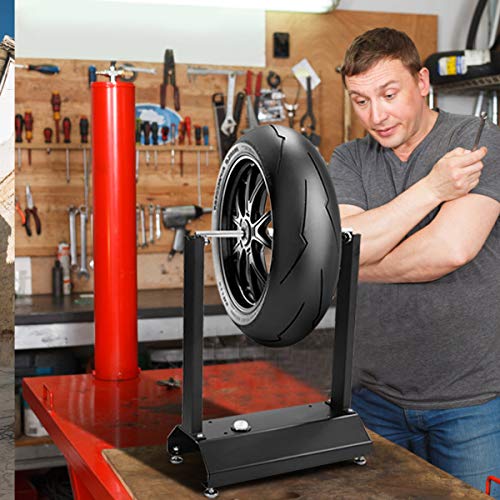 Goplus Motorcycle Bike Wheel Balancer, Rim Tire Balancing Spin Static Truing Stand w/Adjustable