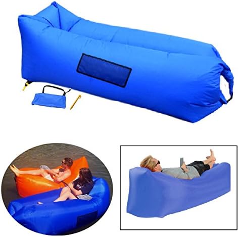 Beach Air Lounger Sofa, Fast Inflatable, Portable Outdoor Beach Camping Hammock, Lazy Wind Sofa, Air Bag Bed Couch, Foldable Floating Waterproof Chair, Portable Waterproof Compression Sack (Blue)