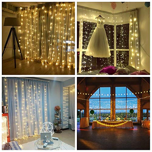 TOFU LED Window Curtain String Light with 8 Modes Remote 300LED 9.8ftÃ—9.8ft Bed Canopy with Lights Twinkle Curtain Light Christmas Decorations, Wedding, Home, Patio, Waterproof Indoor Outdoor