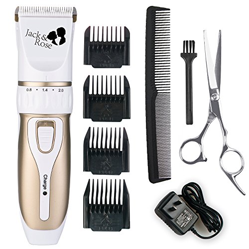 Jack & Rose Rechargeable Cordless Hair Clipper 9-piece Home Barber Kit Lithium Powered Hair Cutter Suitable for Family Using, White Color
