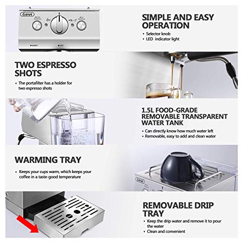 Gevi Espresso Machine 15 Bar Coffee Maker with Foaming Milk Frother