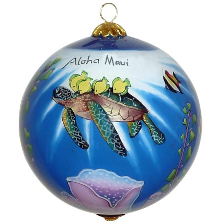 Collectible Kauai Sea Turtles with Friends Christmas Ornament Collectible Hand Painted Glass with Protective Gift Box TF/K