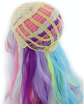 ATAYOU Long Curly Rainbow Hair Wigs Multi-Colored Long Wave Cosplay Wig For Women Halloween Karneval Wig + Wig Cap (Colorfull) - Image 3