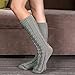 Women Slipper Crew Floor Non Skid Socks House Cable Knit Leg Warmers Knee High Length for Winter Gray Color