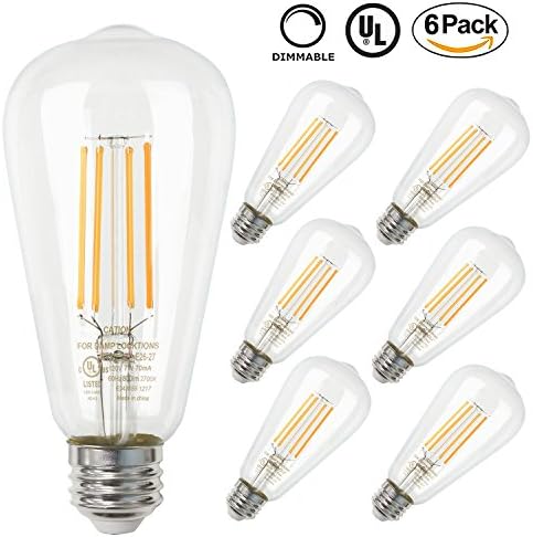 E26 LED Bulbs,6 Pack Dimmable 7W Vintage Edison LED Light Bulbs With 800lm,Warm White 2700K,Passed UL Certification,Squirrel Cage Filament Light For Decorate Restaurant,Home,Reading Room,Office