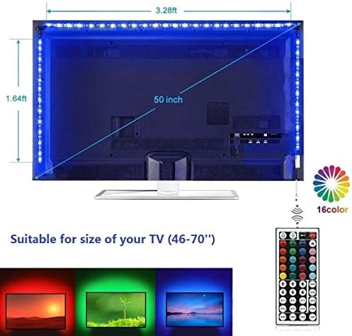 Topled Light LED TV Backlight, USB LED Strip Light ith 44Keys Remote Controller, Extra Adhesive 3M Tape, Flexible Changing Multi-Color Lighting Strips for TV/Room/Party/Home Decoration (40''-60'')