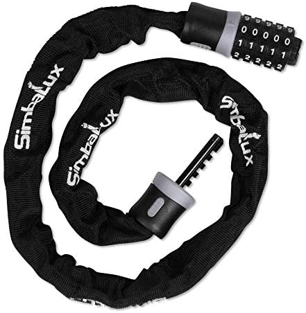 SimbaLux Bicycle Combination Lock 5-Digit Combo, Heavy-Duty, Anti-Theft Chain Cable Security | Pick-Resistant, Quick Secure and Unlock System | Long, Universal Fit, Red or Grey Band