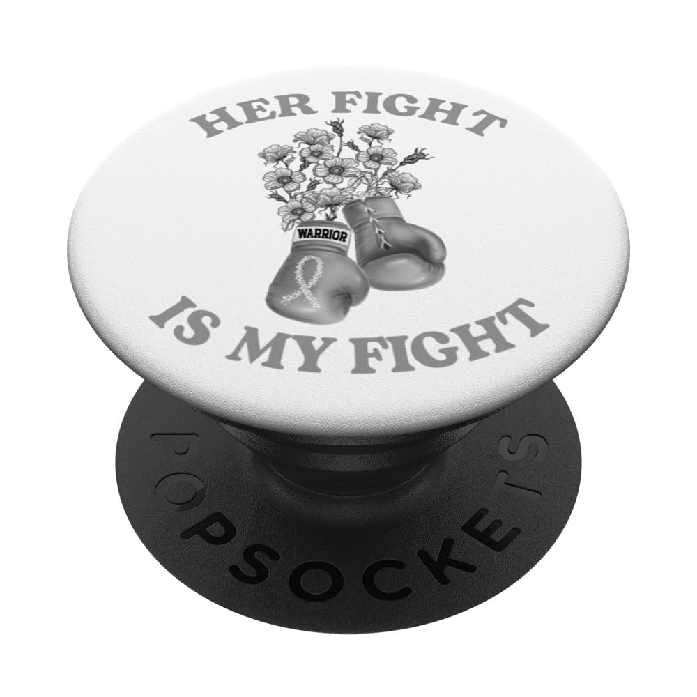 Her Fight Is My Fight Boxing Pearl Ribbon Lung Cancer PopSockets Swappable PopGrip