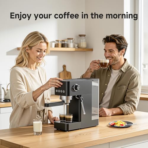 AMZCHEF 20-Bar-Professional-Espresso-Machine, 1350W Coffee Machine with Milk Frother, Flexible Brewing Options, Compact Espresso Machine for Cappuccino, Latte, Black