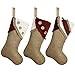 Ivenf Christmas Stockings, 3 Pcs 18 inches Burlap Large Original Handcraft with Tassel Stockings, for Family Holiday Xmas Party Decorations