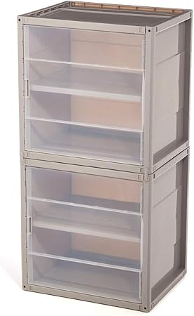 EZOWare 2 Pcs Cajas de Almacenaje Apilable Modular de Plástico, Sistema de Ordenación Contenedores para Cocina, Ropa, Juguetes, Armario, Dormitorio, Estanterías y Mas - Marrón y Transparente: Amazon.es: Hogar