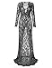 Saslax Women's Deep V-Neck Long Sleeve Lace See-through Wedding Maxi Dress,Black,Small