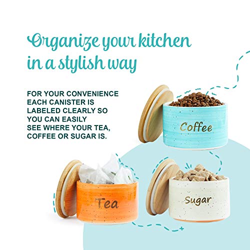 Uno Casa Ceramic Kitchen Canister Set with Airtight Lid - 3 Piece for Coffee Tea Sugar - 28 oz