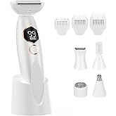 Bikini Trimmer for Women, Rechargeable 4H Use Electric Razors for Women with LED Display Painless 5 in 1 Facial Nose Pubic Hair Removal IPX7 Waterproof Body Shaver for Leg Armpit Eyebrows Femal Gift