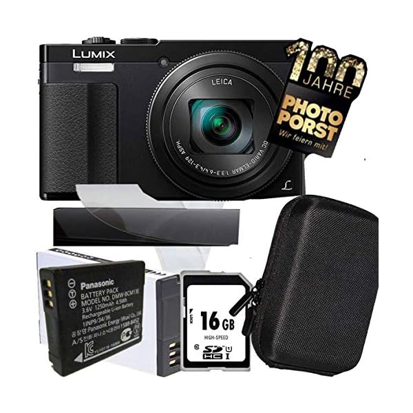 1A Photo PORST Jubiläums Angebot Panasonic Lumix TZ71 EG-K schwarz Digitalkamera+SD 16 GB Speicherkarte+Tasche+Display…