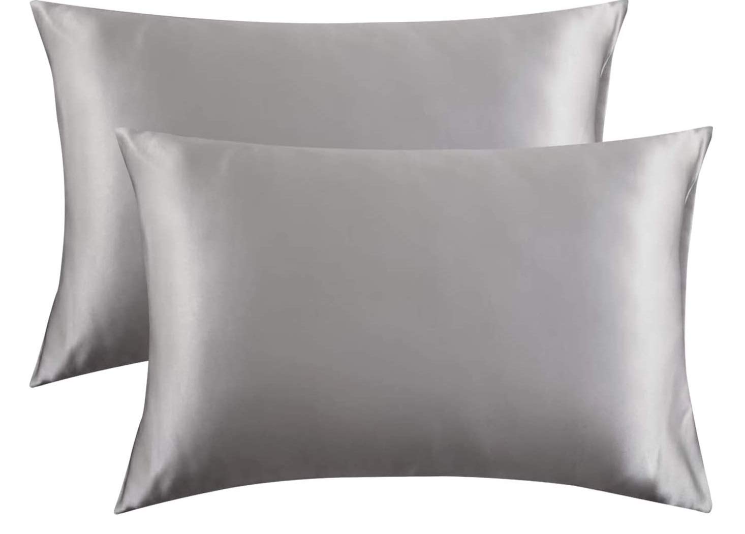 Satin Pillowcases - Grey silk pillowcase large set of 2 51x76 cm, satin cool pillowcase set of 2 with envelope closure