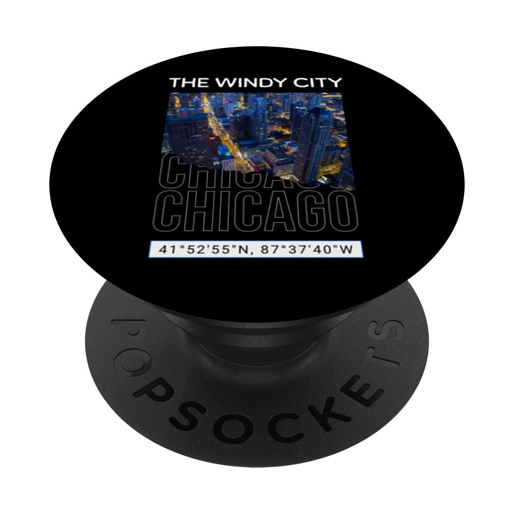 Chicago Night Sky View Chi-Town Windy City GPS Coordinates PopSockets Swappable PopGrip