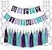 Mermaid Happy Birthday Decorations, Mermaid Party Supplies Under The Sea Birthday Banner Signs, 15pcs Tassel Garlands & 6pcs Swirls Streamers for Baby Kids Girls and Adults