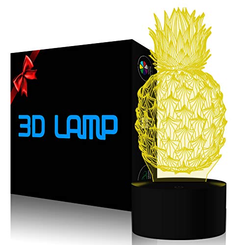 40 Of The Best Pineapple Gifts Pineapple 3D Illusion Lamp LED Pineapple Ananas Night Light for Living Bed Room Decoration USB Operated 7 Changing Colors Desk Table Lamp Light for Party Supplies Birthday Gift for Kid
