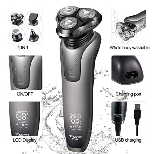 Electric Razor for Men Beard Trimmer 4in1 3D Floating Rotary Shaver Nose & Ear Trimmer Hair Clippers Cordless Facial Cleaning Brush Waterproof USB Charging