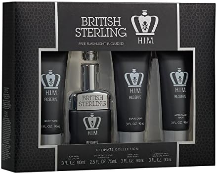 4pc British Sterling H.I.M. Reserve For Men Shaving Cologne Gift Set &amp; Flashlight