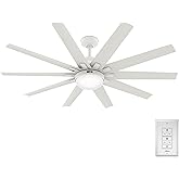Hunter 60 inch Outdoor or Indoor Ceiling Fan with LED Light - White Ceiling Fan with Wall Control, For Patio, Garage, or Porc