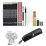 Lot de 26 crayons de dessin et de croquis professionnels au charbon de bois - Ca