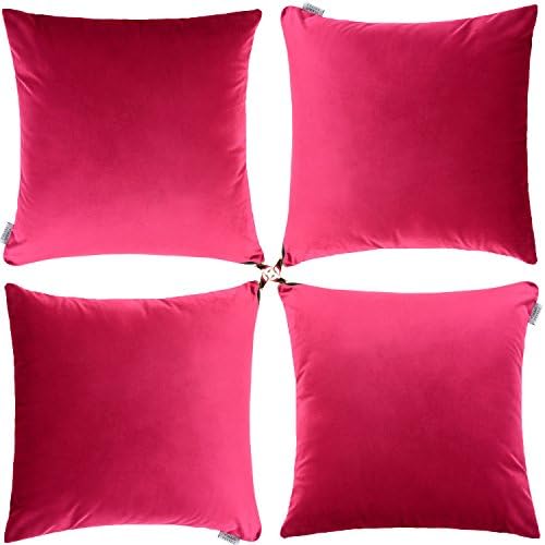YUUVE 4 Pack Velvet Throw Pillow Cover Cushion Case - Soft Pillow Case for Sofa 18”x18” （Red）