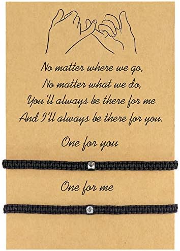 MANVEN Pinky Promise Distance Relationship Bracelets Adjustable Handmade Braided Rope BFF Bracelets Gifts for Best Friend Couple Sister 2 Pcs