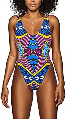 MIMY Womens Sexy African Print Swimsuits Backless High Cut 1 Piece Bathing Suit