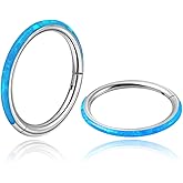 Osbourney 1PC ASTM F136 Titanium Opal Nose Rings Hoops,16g Hinged Septum Rings Seamless for Women Conch Helix Daith Earrings Piercing Jewelry Blue Pink white 6mm/8mm/10mm