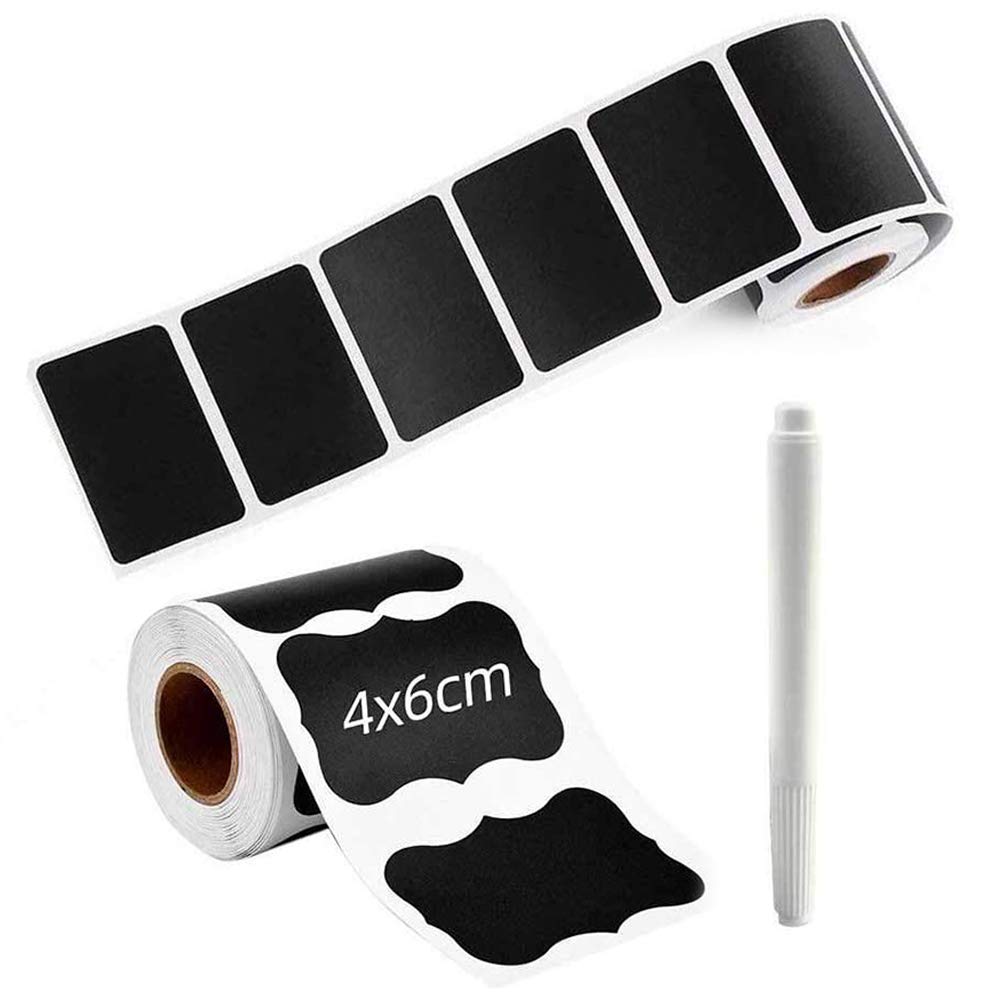 NETUME 300 Pcs Black Chalkboard Stickers - Waterproof Kitchen Storage Labels, Spice Jar Labels, Erasable Pens Included
