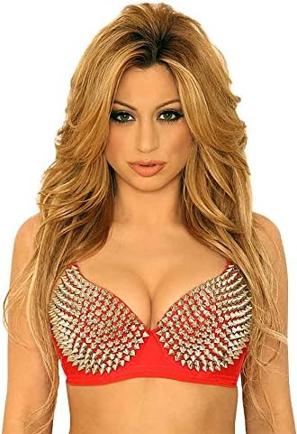 Hip Shakers Red Women's Metallic Spike Studs Rivets Underwire Bra