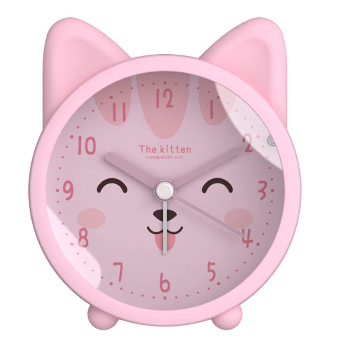 Aisi Children Cute Animal Dog/Cat Alarm Clock Silent Non-Ticking Quartz Desk Bedside Alarm Clock for Kids Pink — image 1