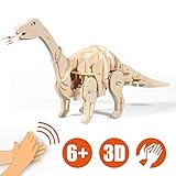 Lychee 3D Educational Gift Wooden Sound Control Dynamic Dinosaur Jigsaw Puzzle, DIY Assemble Dinosaur Robot Wood craft Toy Kit For Age 8+ Boy&Girls (Aptosaurus)
