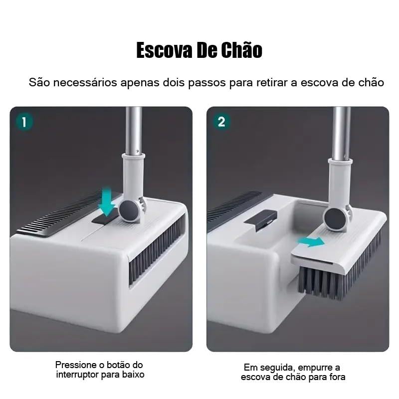 Conjunto de Vassoura e Pá de Lixo Dobrável 4 em 1, Cabo Longo Ajustável, Dentes Raspadores Antienroscamento, para Cozinha e Casa