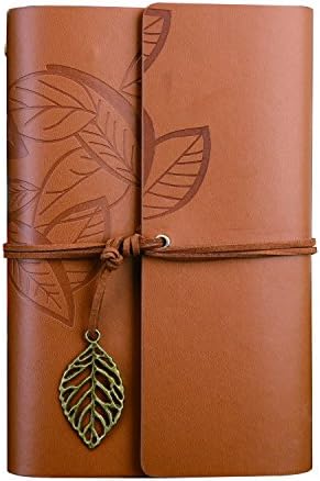NectaRoy Vintage Retro PU Leather Cover Notebook Journal Diary, Leaf Pattern Spiral Blank String Daily Notepad, Kraft Paper, Retro Pendants, Classic Embossed, Loose Leaf